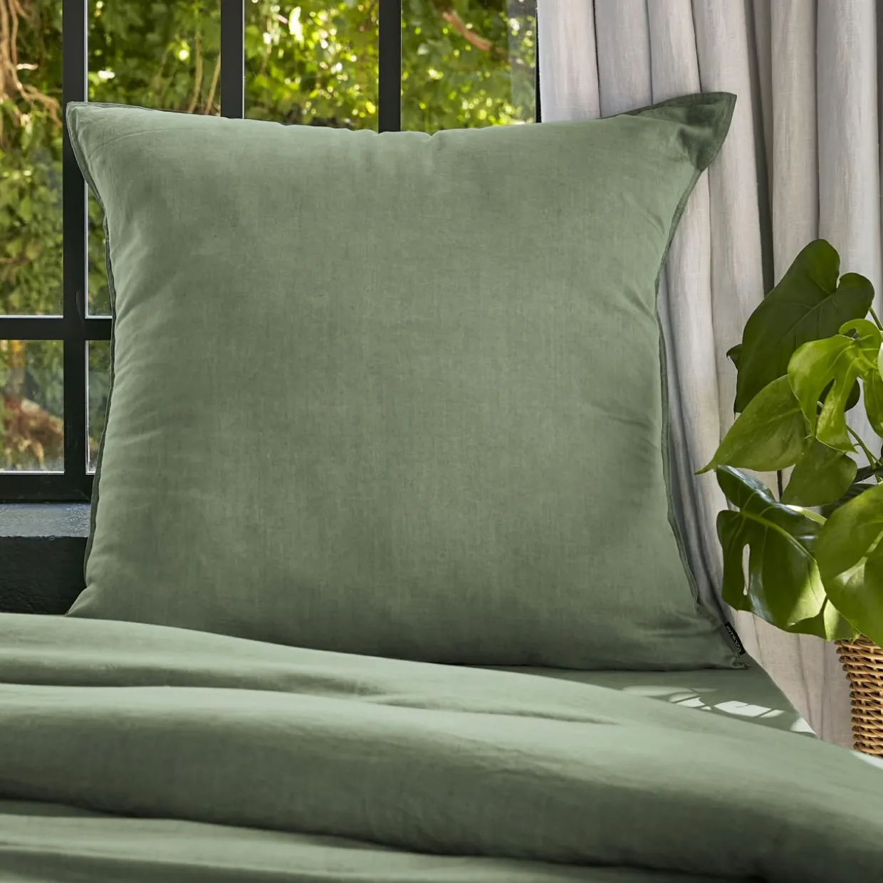 Taie d'oreiller carrée lyocell Tencel™ lavé (80 x 80 cm) Olivia Vert romarin