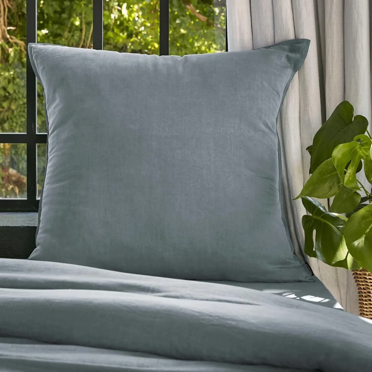 Taie d'oreiller carrée lyocell Tencel™ lavé (80 x 80 cm) Olivia Bleu stone