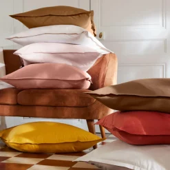 Taie d'oreiller carrée percale de coton (80 x 80 cm) Cali Rose poudré