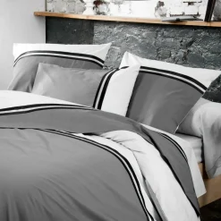 Taie d'oreiller carrée percale de coton Smoking Grise