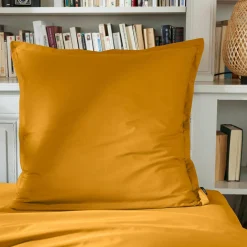Taie d'oreiller carrée percale de coton (65 x 65 cm) Cali Jaune moutarde