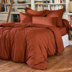 Taie d'oreiller carrée percale de coton (65 x 65 cm) Cali Terracotta