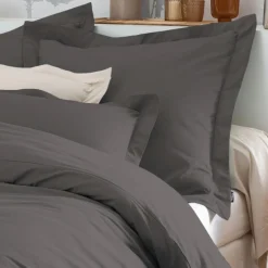 Taie d'oreiller carrée percale de coton (65 x 65 cm) Cali Gris anthracite