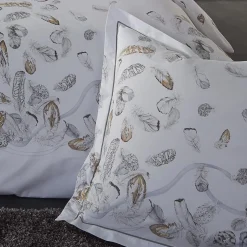 Taie d'oreiller carrée percale de coton (65 x 65 cm) Plumes Grise