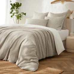 Taie d'oreiller carrée réversible coton texturé et percale (80 x 80 cm) Alice Ecru