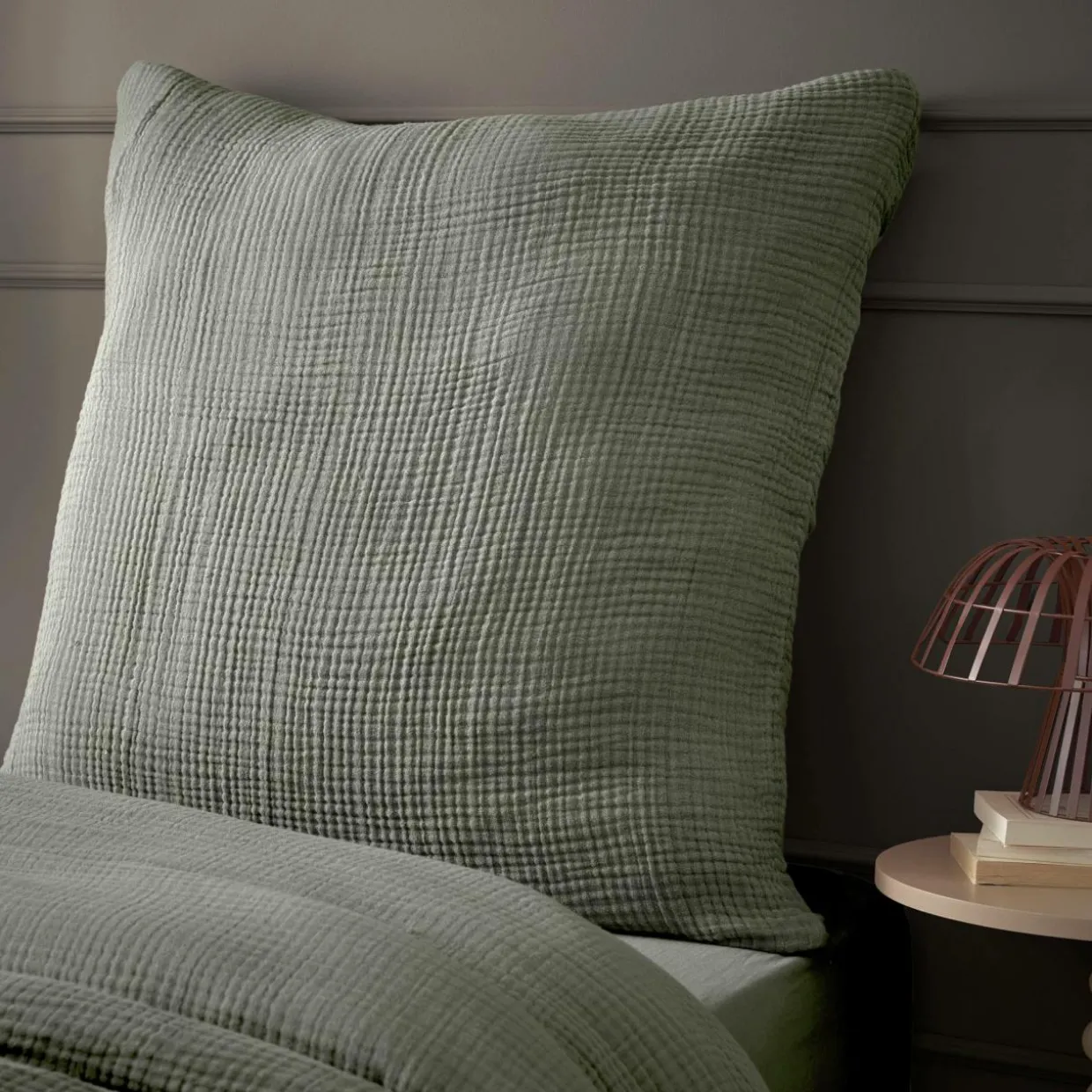 Taie d'oreiller quadruple gaze de coton (80 x 80 cm) Victoria x Gaïa Vert romarin