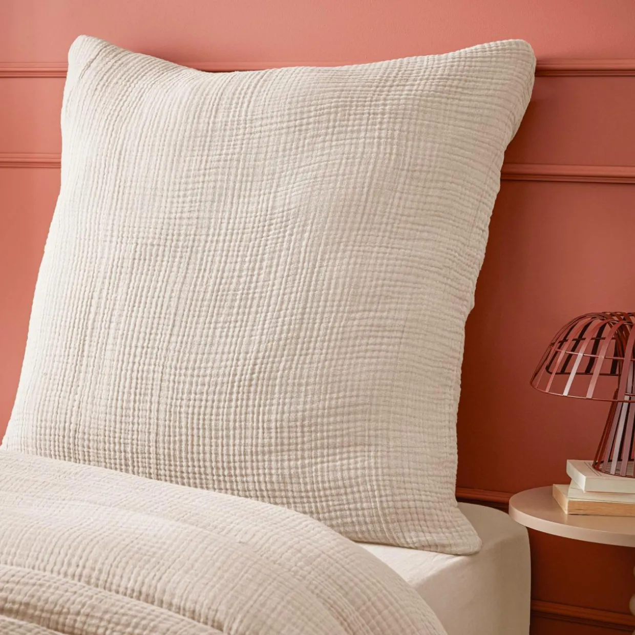 Taie d'oreiller quadruple gaze de coton (80 x 80 cm) Victoria x Gaïa Beige pampa