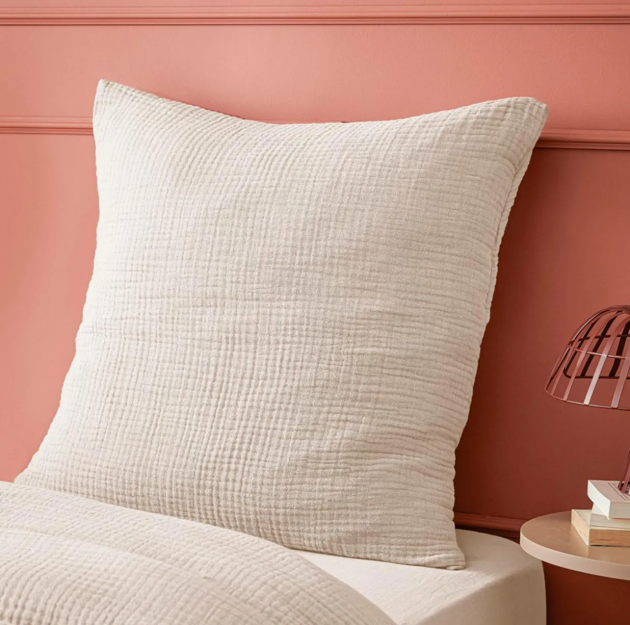 Taie d'oreiller quadruple gaze de coton (60 x 60 cm) Victoria x Gaïa Beige pampa