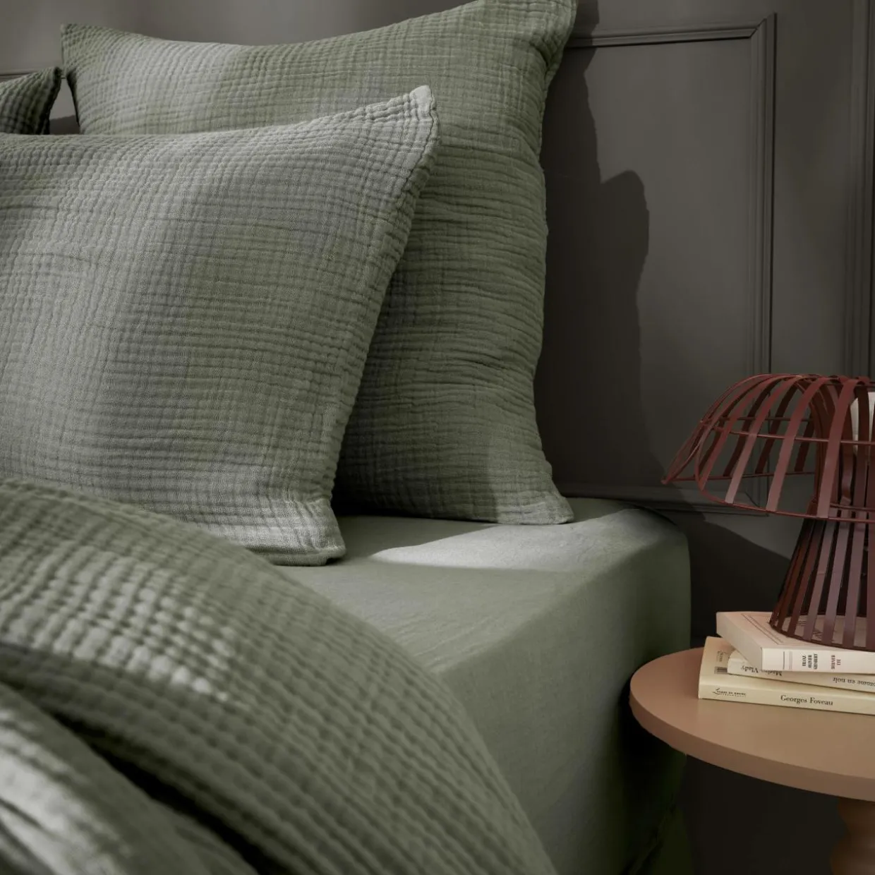 Taie d'oreiller quadruple gaze de coton ( 50 x 70 cm) Victoria x Gaïa Vert romarin