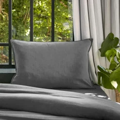 Taie d'oreiller rectangulaire lyocell Tencel™ lavé (50 x 80 cm) Olivia Gris granit