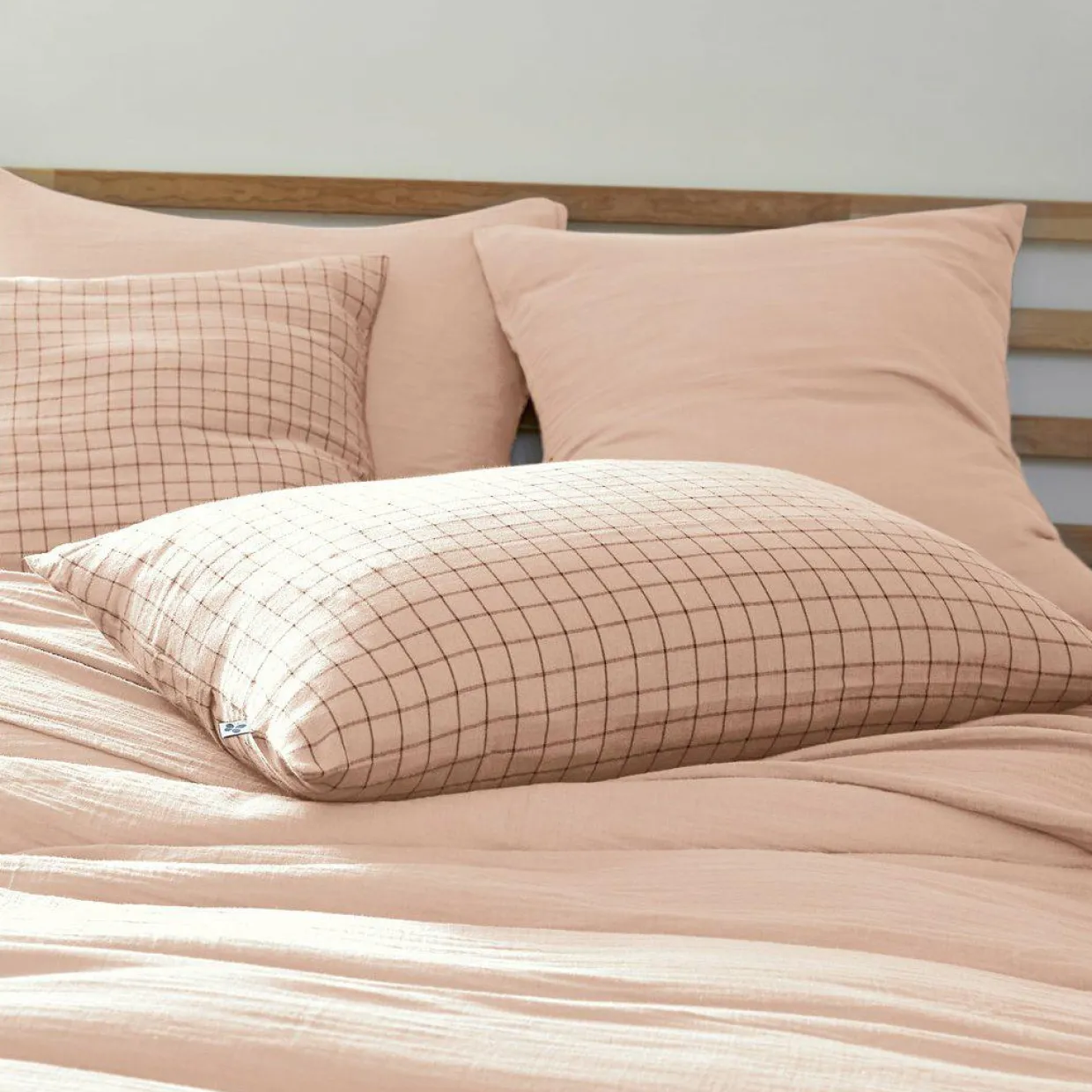 Taie d'oreiller rectangulaire gaze de coton (50 x 70 cm) Gaïa Mix Rose poudré