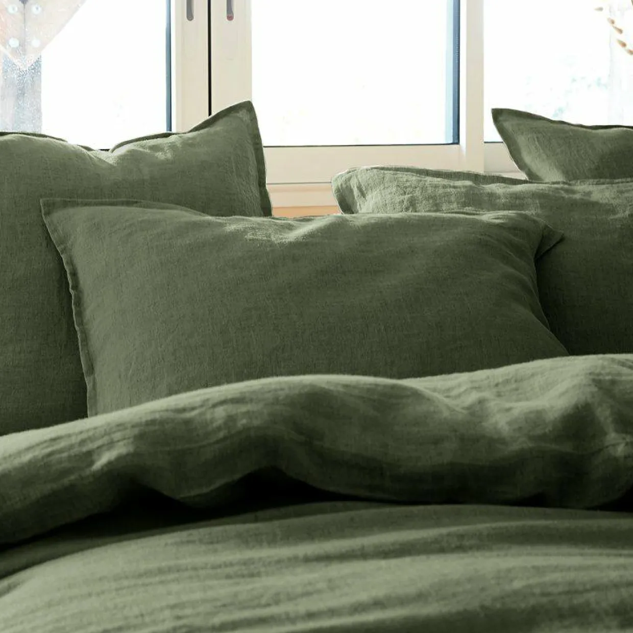 Taie d'oreiller rectangulaire lin lavé (50 x 80 cm) Louise Vert romarin