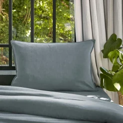 Taie d'oreiller rectangulaire lyocell Tencel™ lavé (50 x 70 cm) Olivia Bleu stone