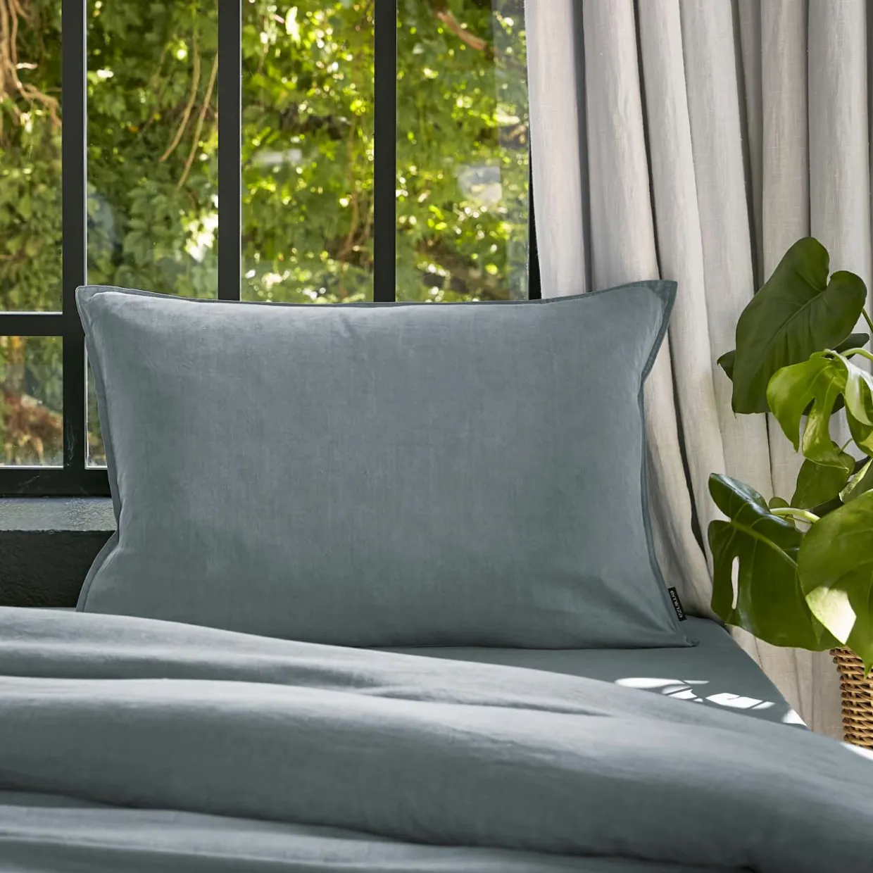 Taie d'oreiller rectangulaire lyocell Tencel™ lavé (50 x 70 cm) Olivia Bleu stone