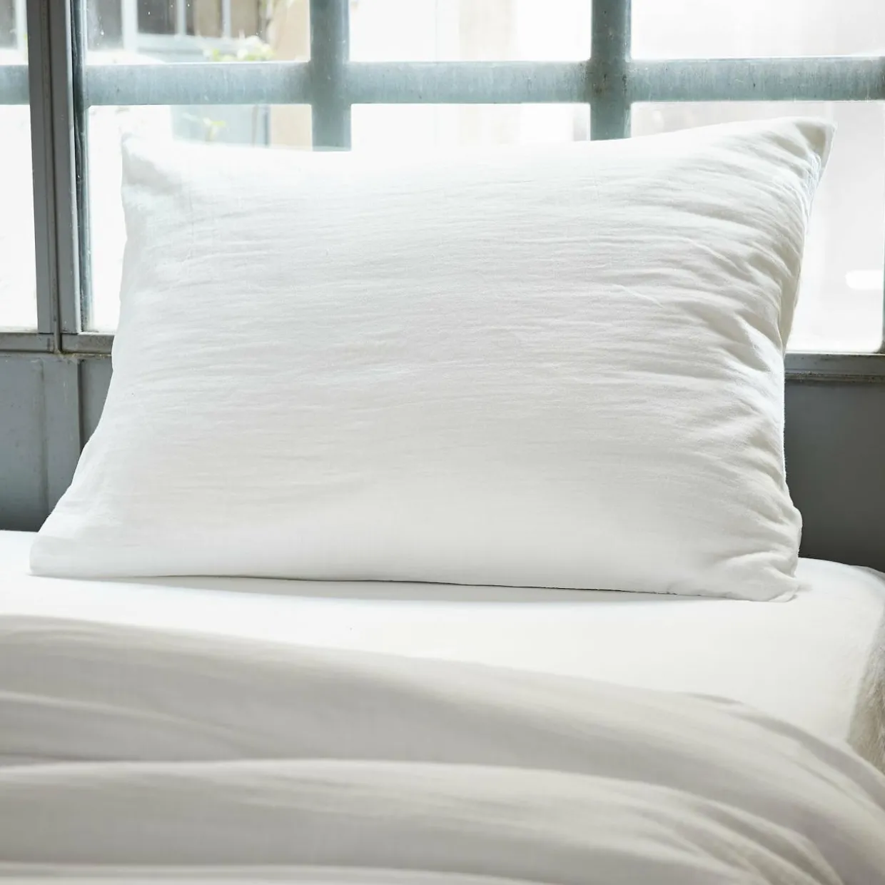 Taie d'oreiller rectangulaire gaze de coton (50 x 70 cm) Gaïa Blanc chantilly