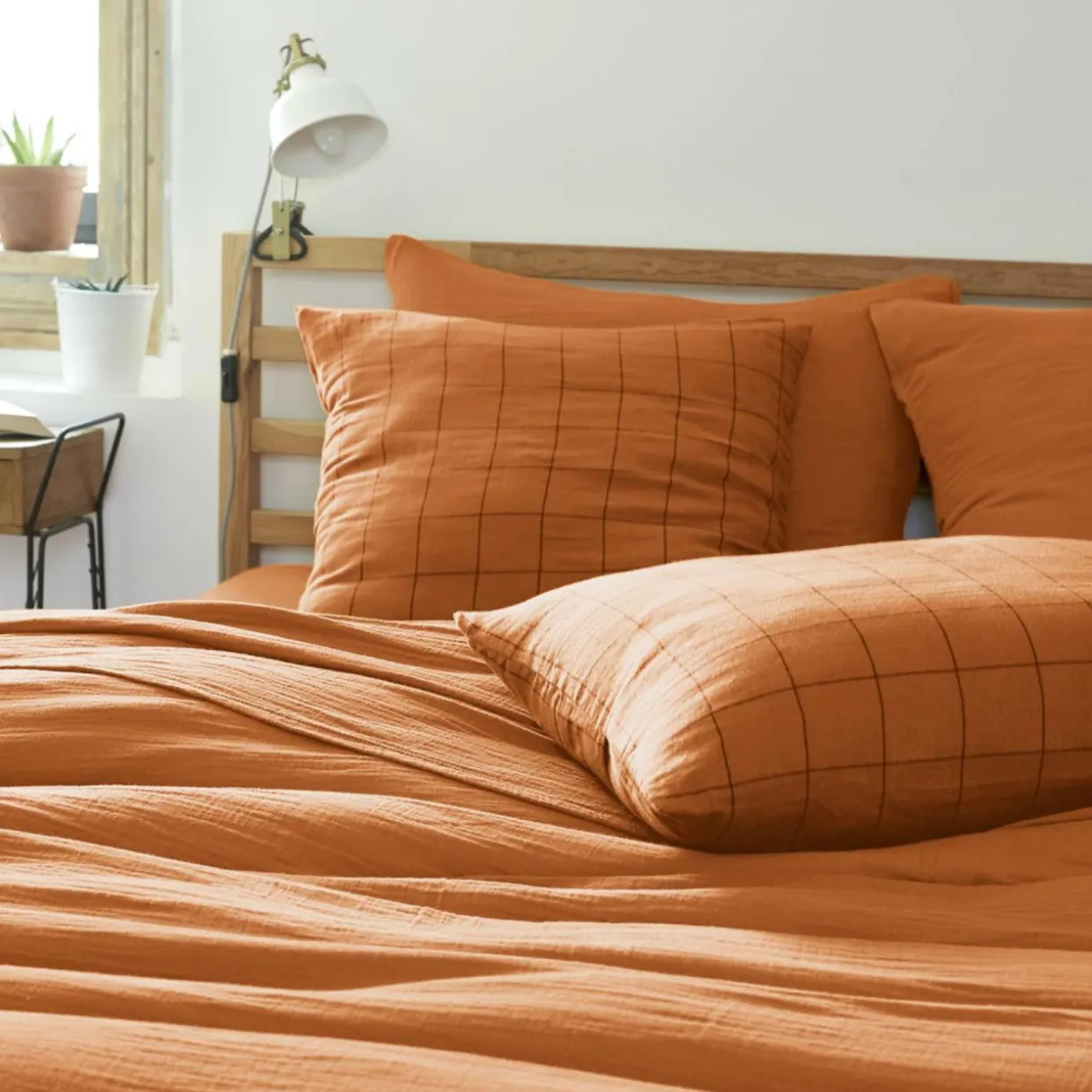 Taie d'oreiller rectangulaire gaze de coton (50 x 70 cm) Gaïa Match Abricot