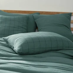 Taie d'oreiller rectangulaire gaze de coton (50 x 70 cm) Gaïa Match Bleu canard