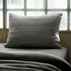 Taie d'oreiller rectangulaire gaze de coton (50 x 70 cm) Gaïa Gris granit