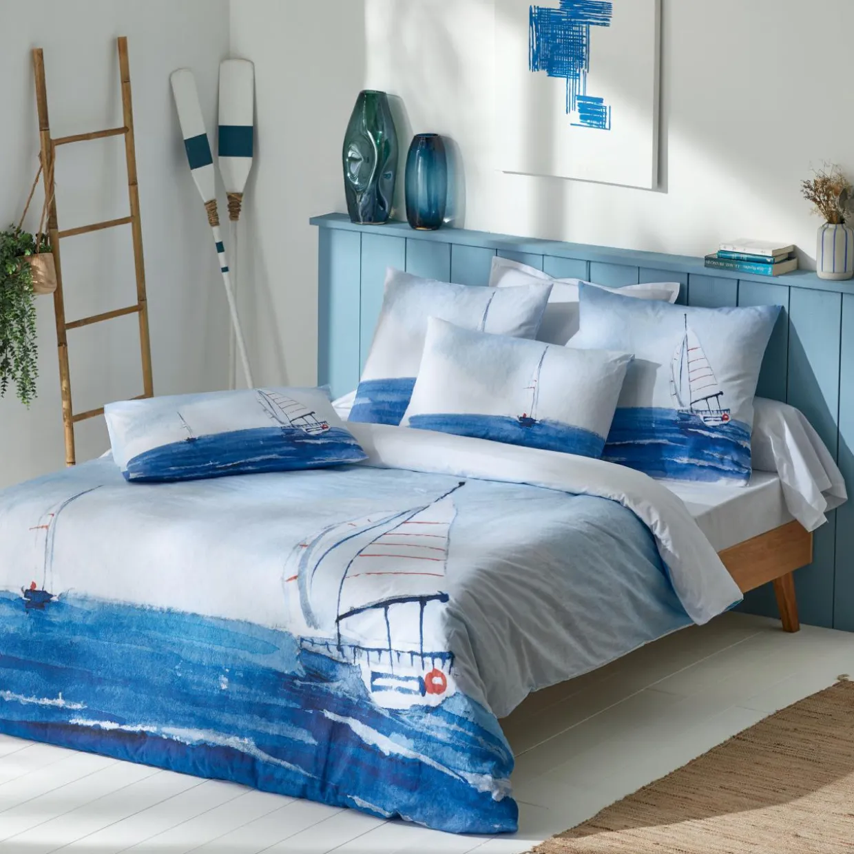 Taie d'oreiller rectangulaire percale de coton (50 x 70 cm) Regate Bleue