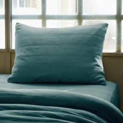 Taie d'oreiller rectangulaire gaze de coton (50 x 70 cm) Gaïa Bleu canard