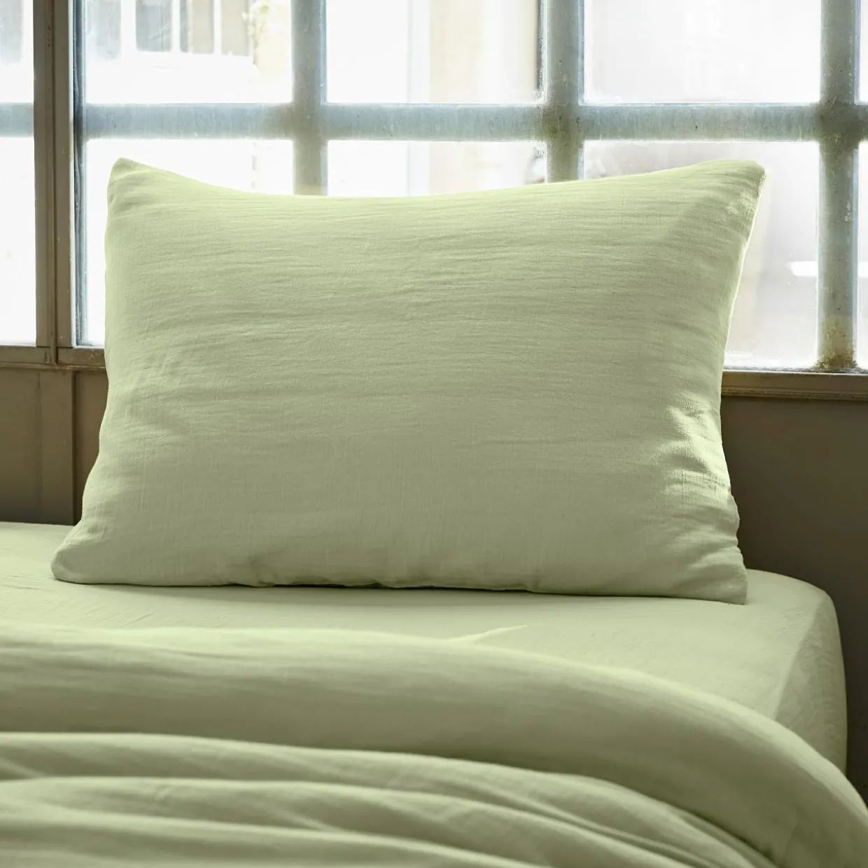 Taie d'oreiller rectangulaire gaze de coton (50 x 80 cm) Gaïa Vert tilleul