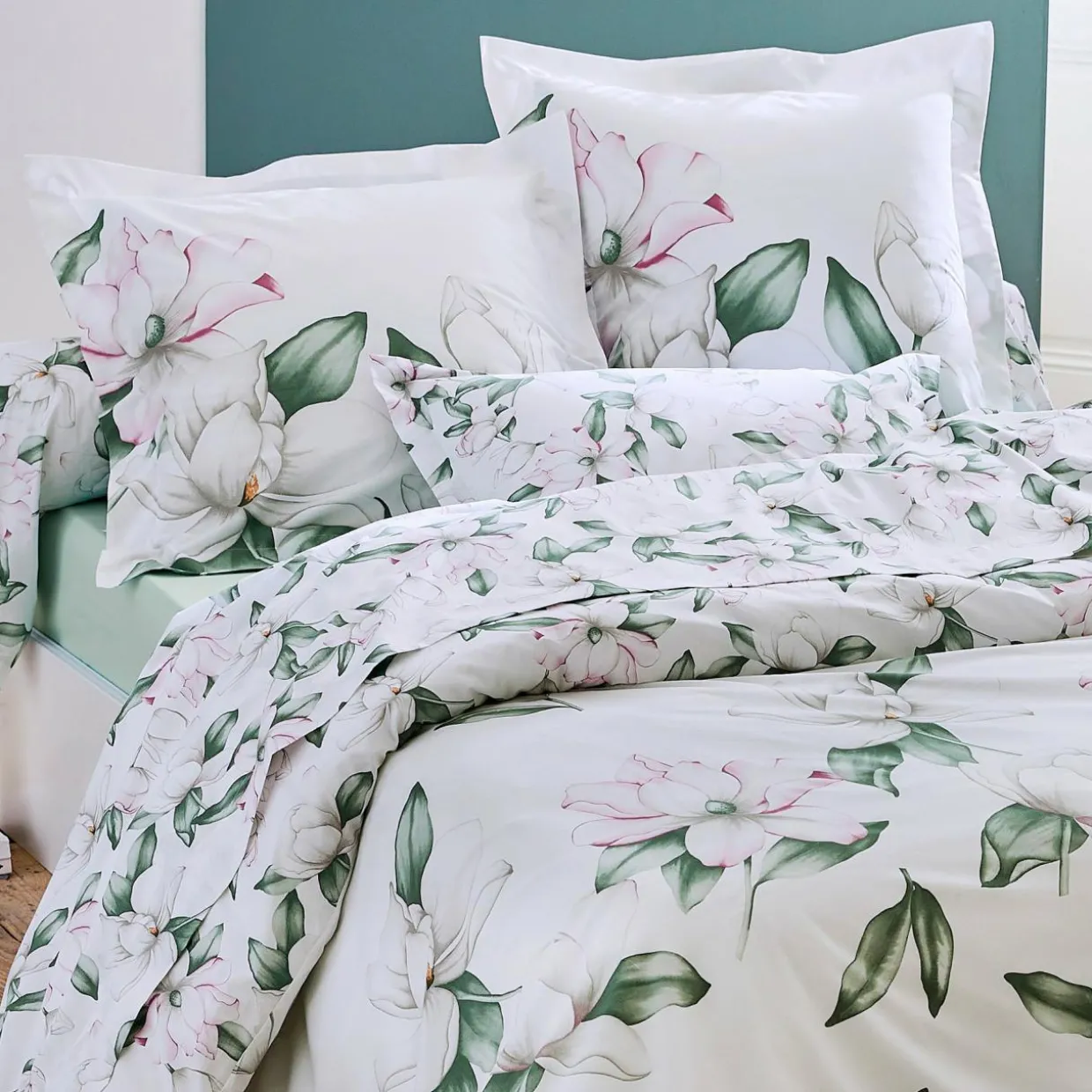 Taie d'oreiller rectangulaire percale de coton (50 x 70 cm) Magnolia Vert sauge
