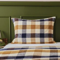 Taie d'oreiller rectangulaire flanelle de coton (50 x 80 cm) Nina carreaux Multicolore