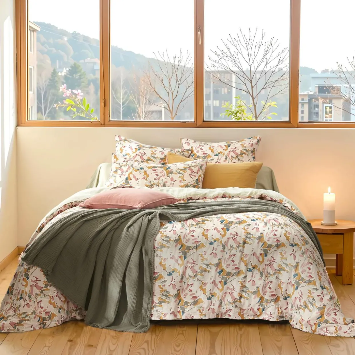 Taie d'oreiller rectangulaire gaze de coton (50 x 70 cm) April Multicolore