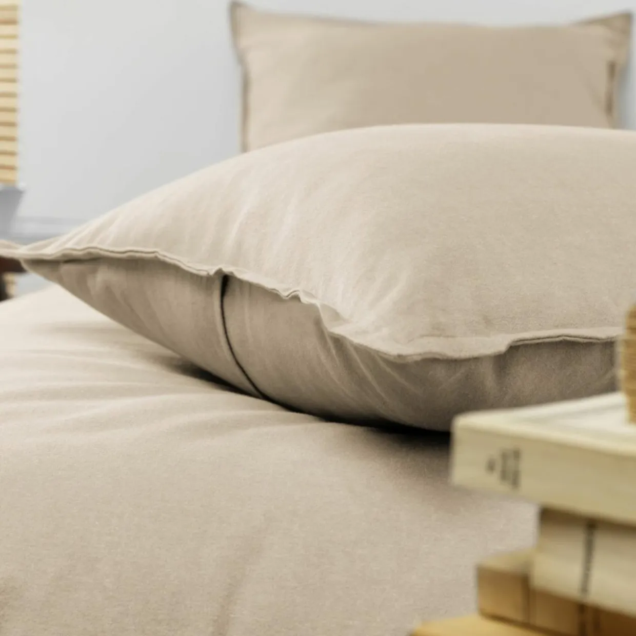 Taie d'oreiller rectangulaire flanelle de coton (50 x 80 cm) Nina Beige