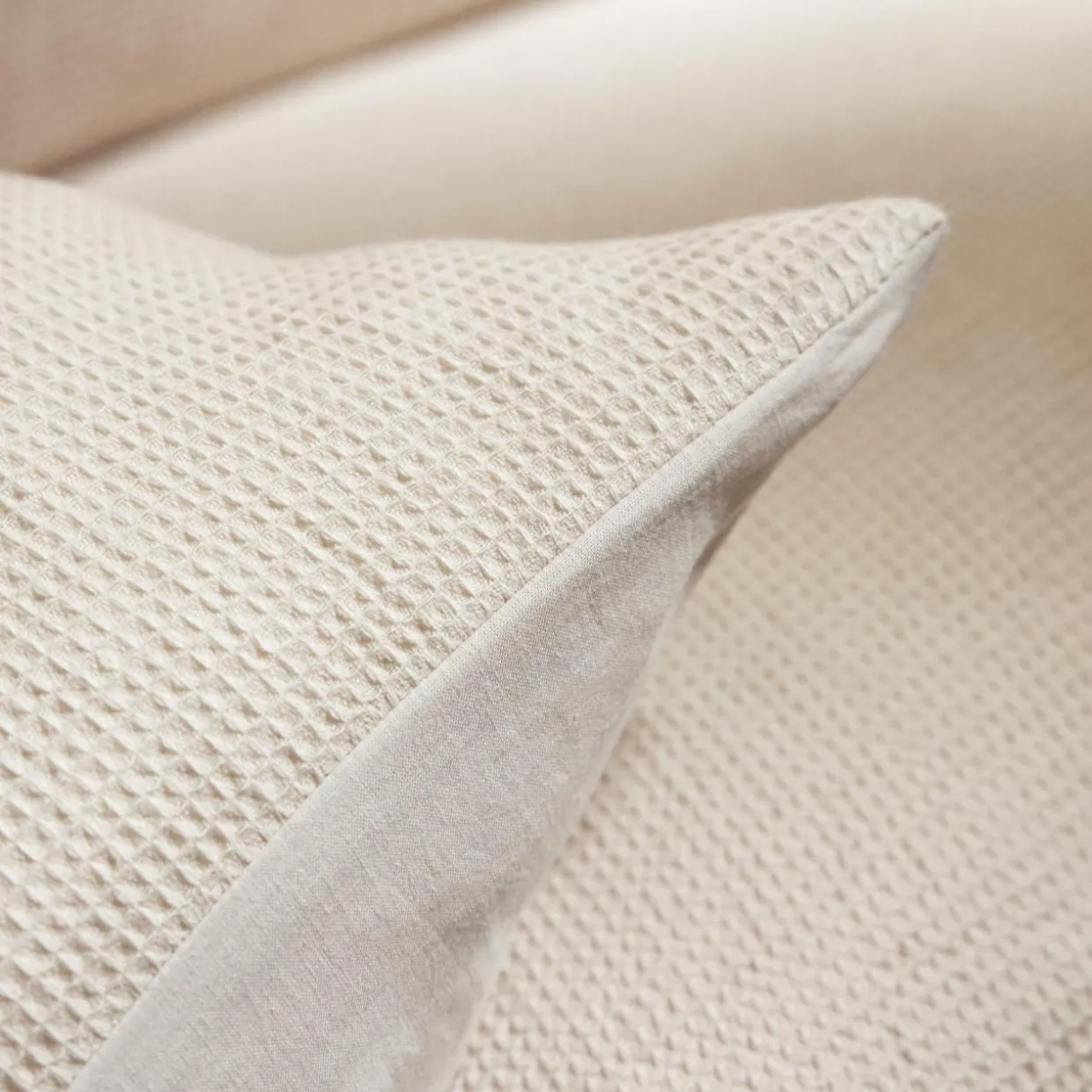 Taie d'oreiller rectangulaire coton nid d'abeille (50 x 80 cm) Eva Beige