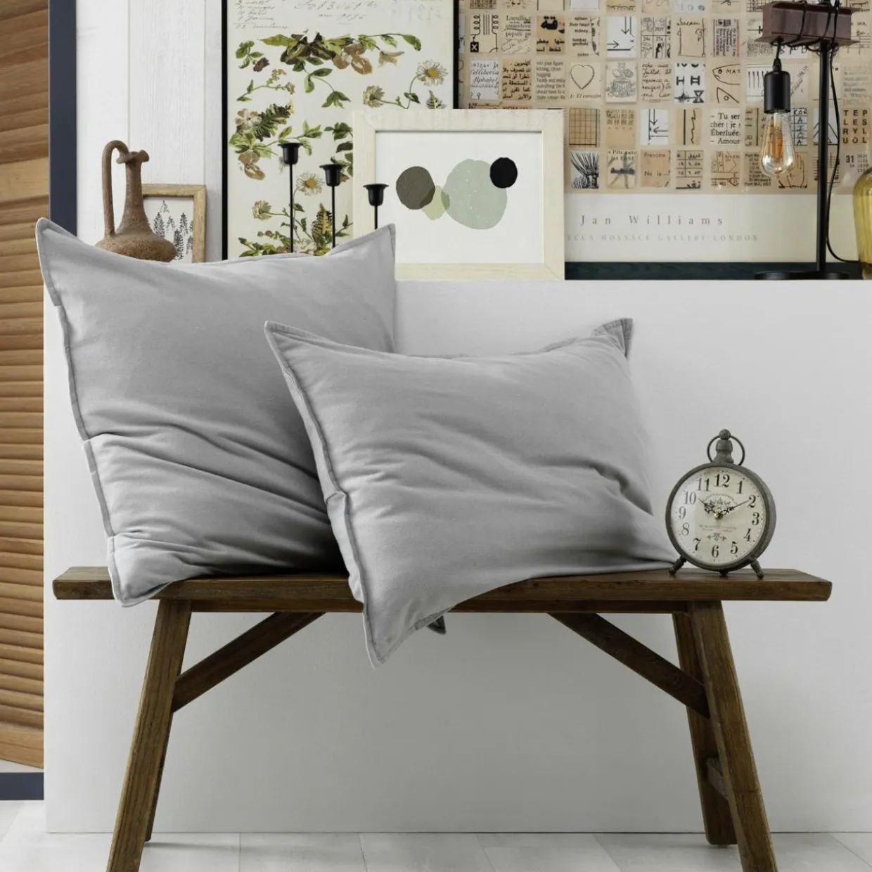 Taie d'oreiller rectangulaire flanelle de coton (50 x 70 cm) Théa Gris clair