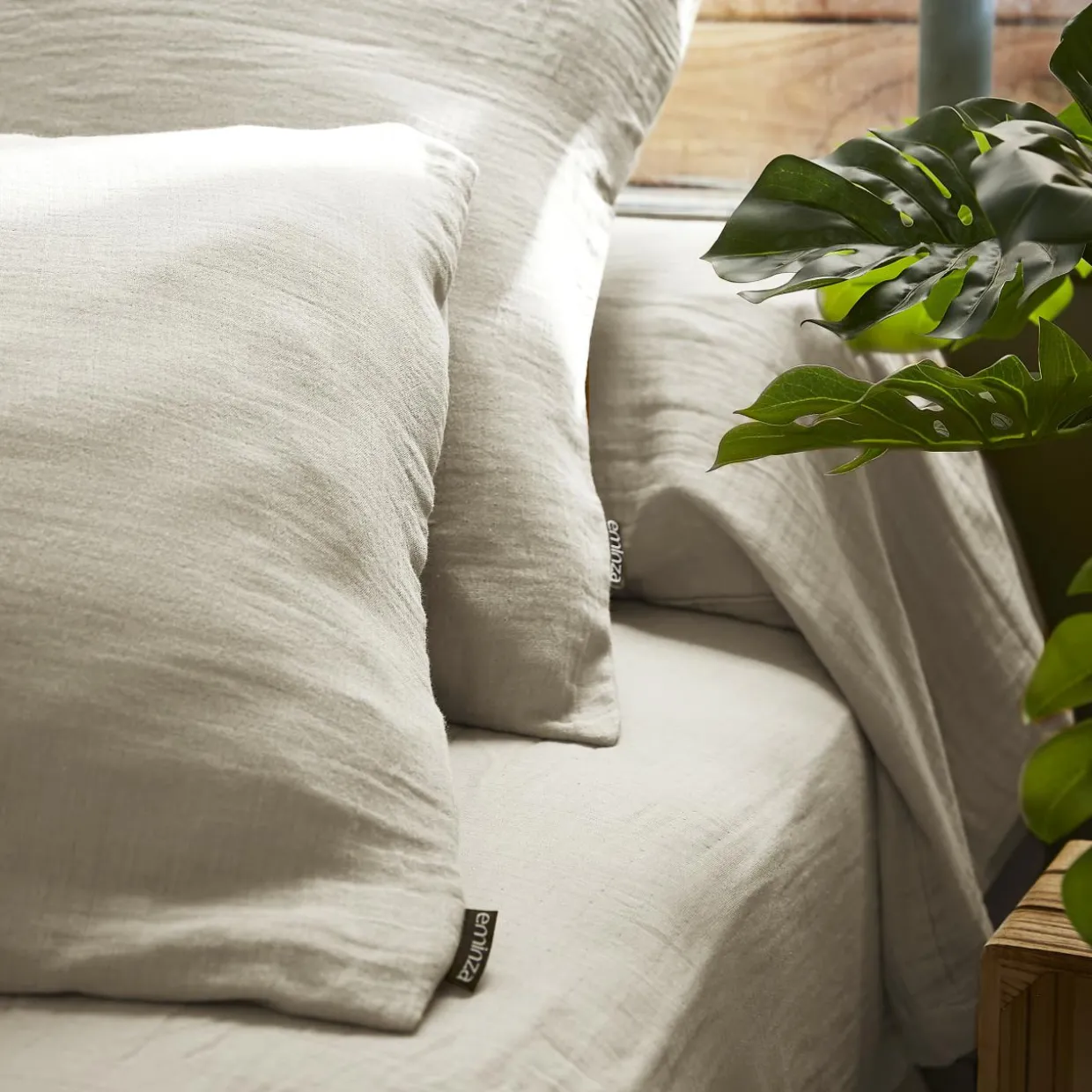 Taie d'oreiller rectangulaire gaze de coton (50 x 70 cm) Gaïa Beige pampa