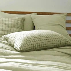 Taie d'oreiller rectangulaire gaze de coton (50 x 70 cm) Gaïa Mix Vert tilleul