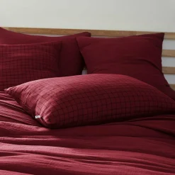 Taie d'oreiller rectangulaire gaze de coton (50 x 70 cm) Gaïa Mix Lie de vin