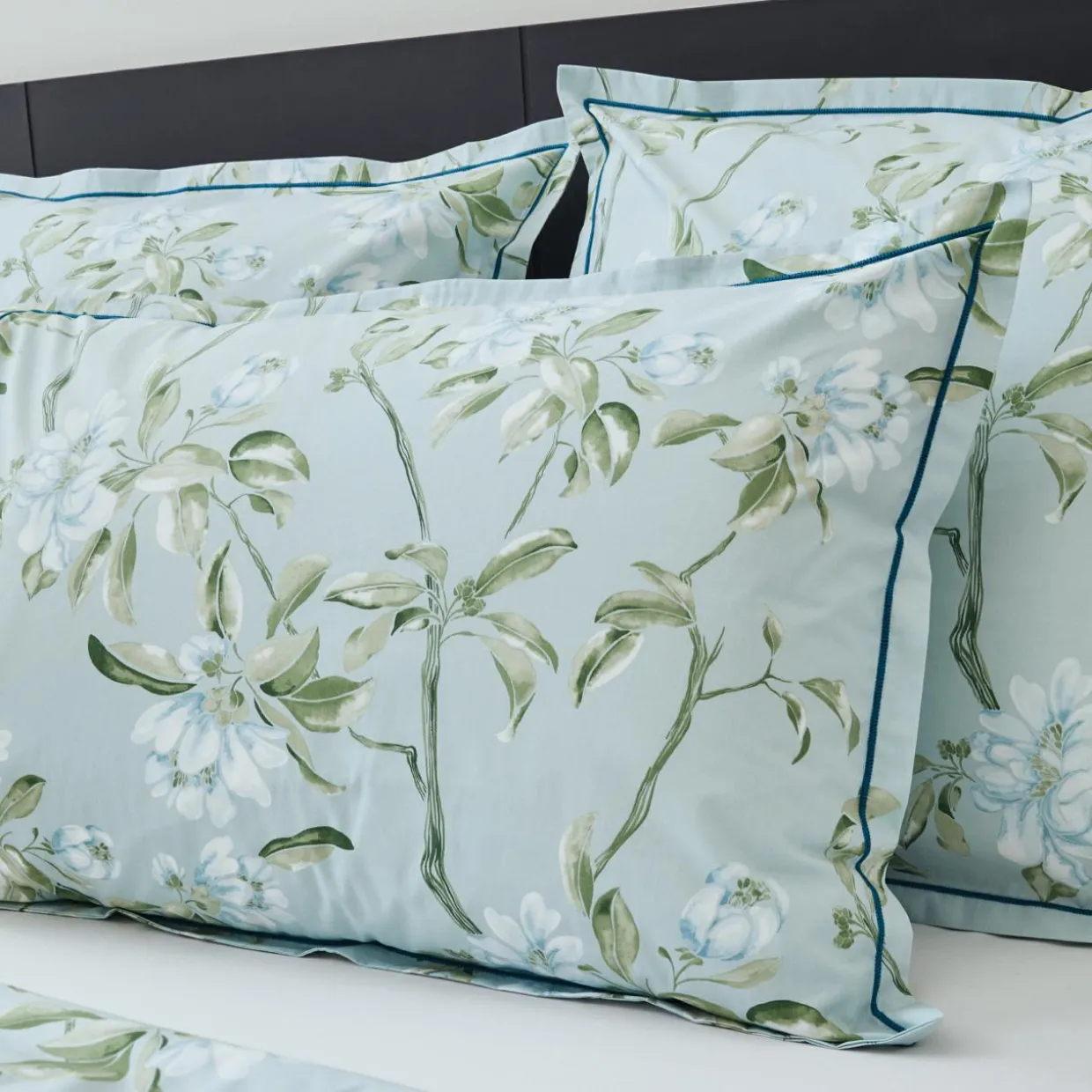 Taie d'oreiller rectangulaire percale de coton (50 x 70 cm) Eléna Nil Verte