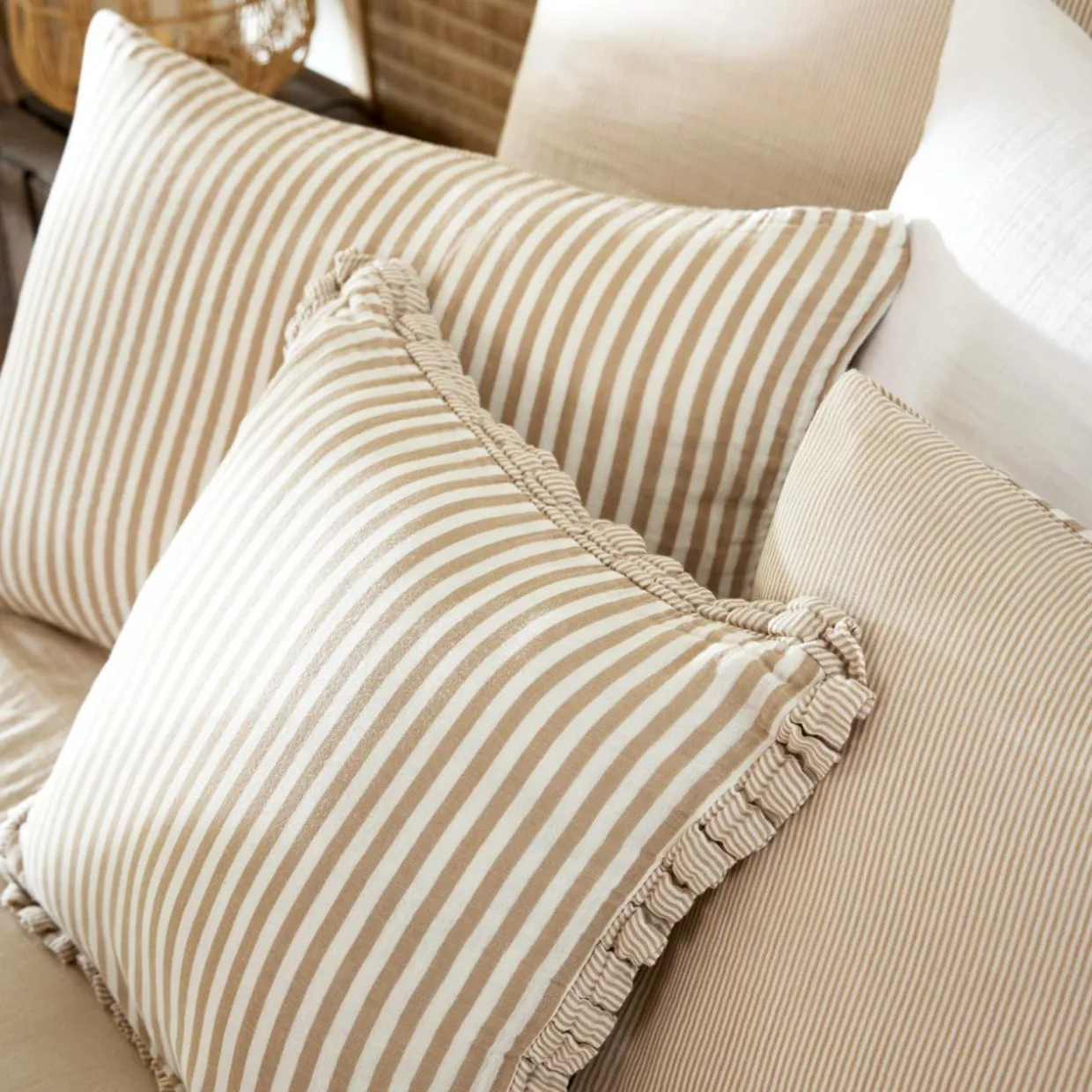 Taie d'oreiller Rectangulaire gaze de coton (50 x 80 cm) Gaïa rayures Ficelle