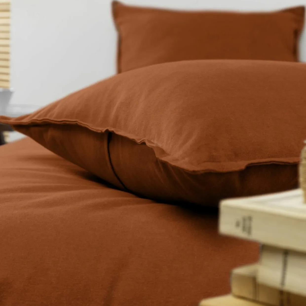 Taie d'oreiller rectangulaire flanelle de coton (50 x 80 cm) Nina Terracotta