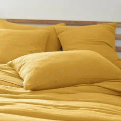 Taie d'oreiller rectangulaire gaze de coton (50 x 70 cm) Gaïa Boho Jaune safran