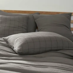 Taie d'oreiller rectangulaire gaze de coton (50 x 70 cm) Gaïa Match Gris granit