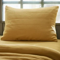 Taie d'oreiller rectangulaire gaze de coton (50 x 80 cm) Gaïa Jaune safran