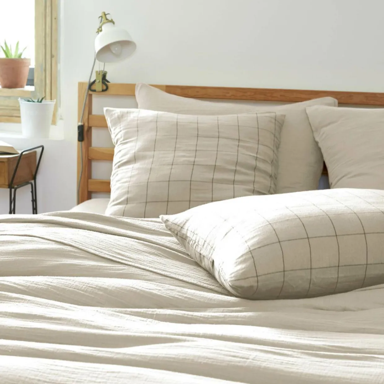 Taie d'oreiller rectangulaire gaze de coton (50 x 70 cm) Gaïa Match Beige pampa