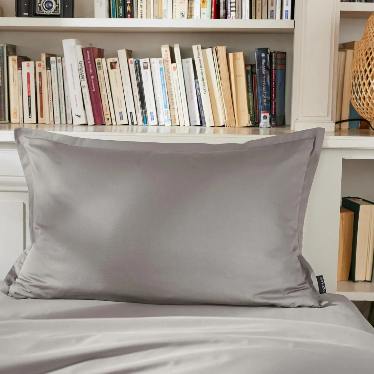 Taie d'oreiller rectangulaire percale de coton (50 x 80 cm) Cali Gris clair