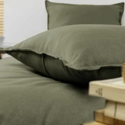 Taie d'oreiller rectangulaire flanelle de coton (50 x 80 cm) Nina Vert romarin