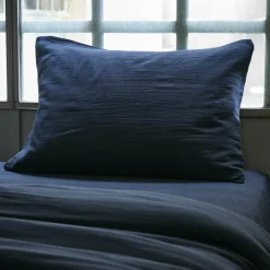 Taie d'oreiller rectangulaire gaze de coton (50 x 80 cm) Gaïa Bleu nuit