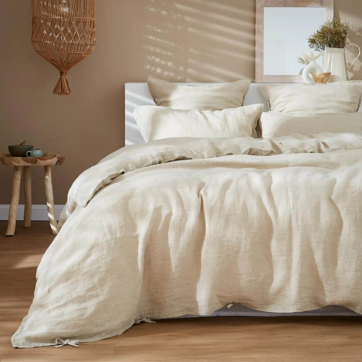 Taie d'oreiller rectangulaire lin lavé (50 x 70 cm) Louise Beige