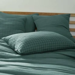 Taie d'oreiller rectangulaire gaze de coton (50 x 70 cm) Gaïa Mix Bleu canard