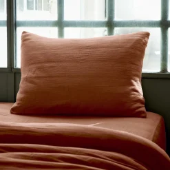 Taie d'oreiller rectangulaire gaze de coton (50 x 70 cm) Gaïa Terracotta