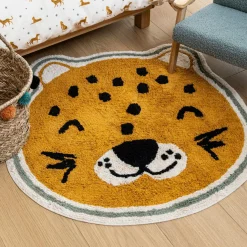 Tapis antidérapant enfant coton (90 cm) Léopard Orange