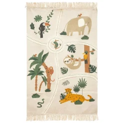 Tapis coton enfant (150 x 100 cm) Carte jungle Multicolore