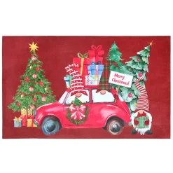 Tapis de Noël antidérapant (45 x 75 cm) Voiture des lutins Rouge
